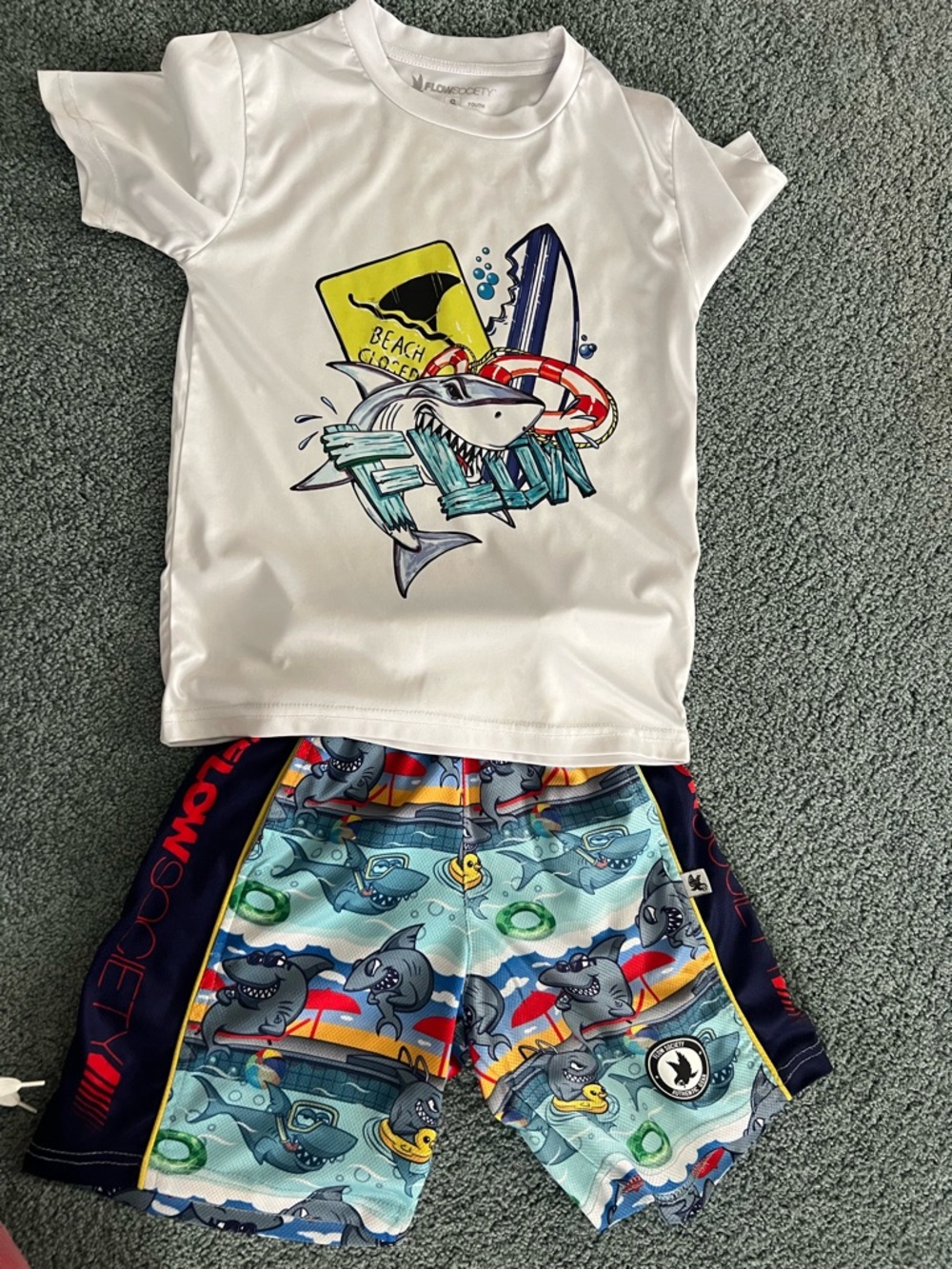Society Kids Pool Shark Tshirt  with matching  Blue Shark-Print Shorts